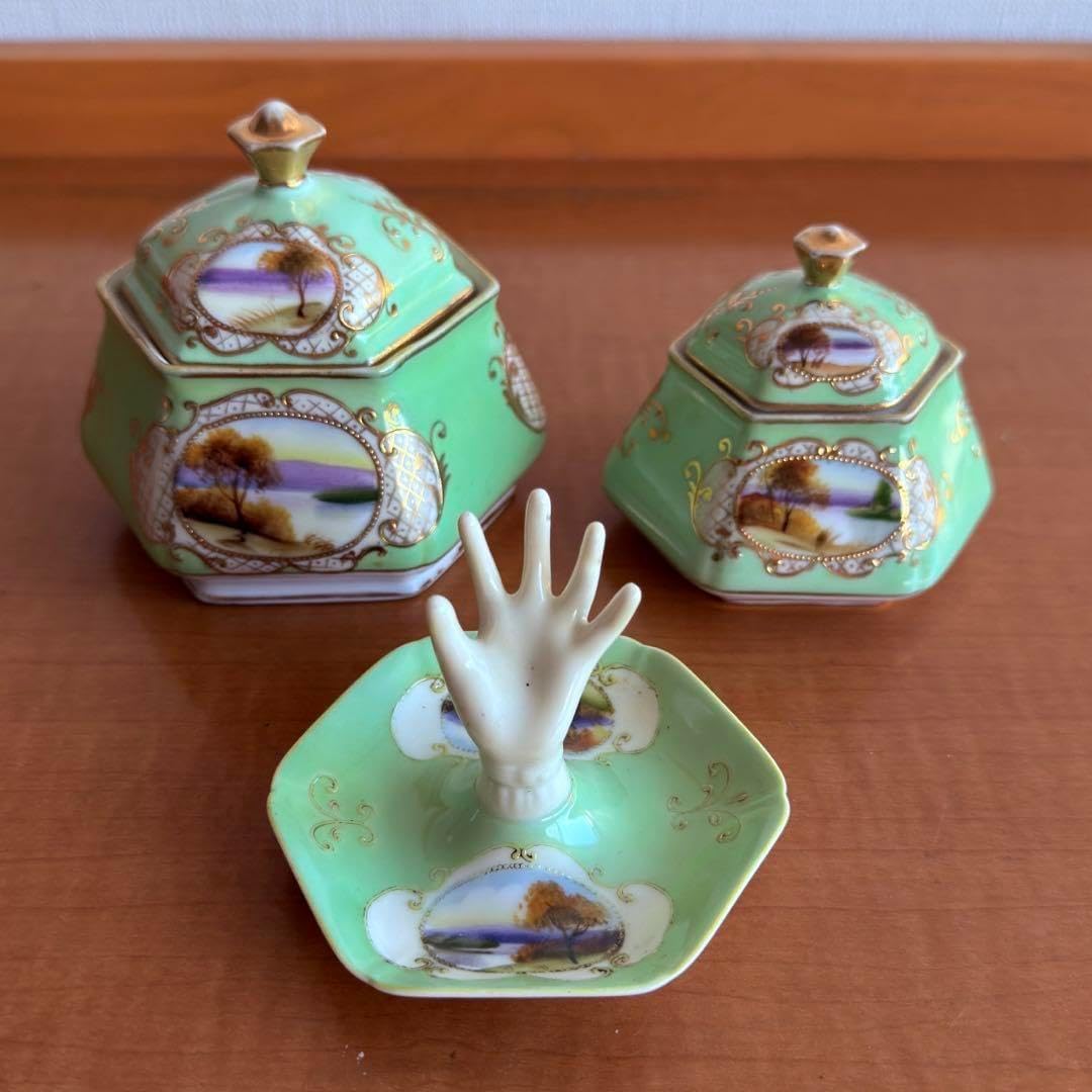 オールドノリタケ 里帰り オクトゴナル 六角 蓋もの3点セット 金